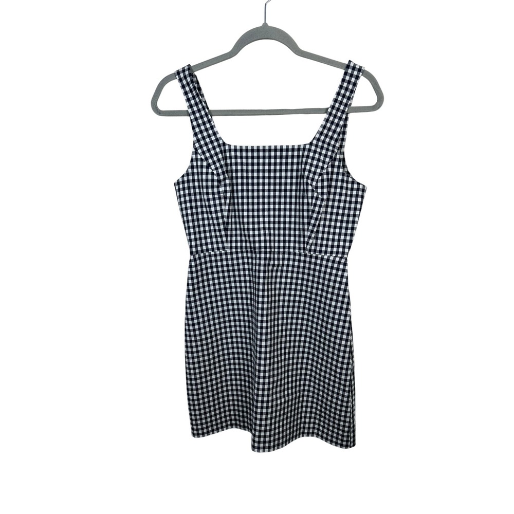 Favorite Daughter Mini Dress Womens 2 Navy Blue Excellent Gingham Square Neck